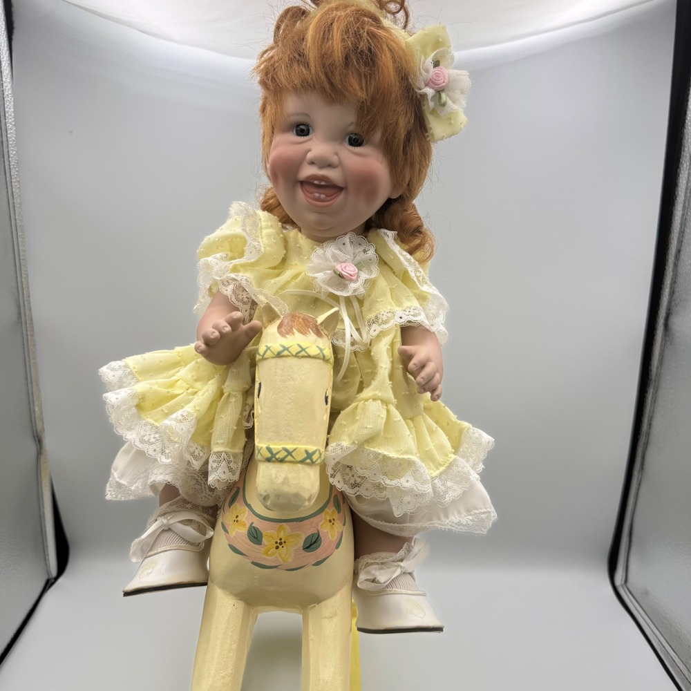 Lee Middleton Missy Buttercup Porcelain Doll Red Hair Yellow Dress Rocking Horse